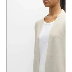 Eileen Fisher XS Organic Linen Tan Crochet Knit‎ Long Sleeveless Duster Cardigan